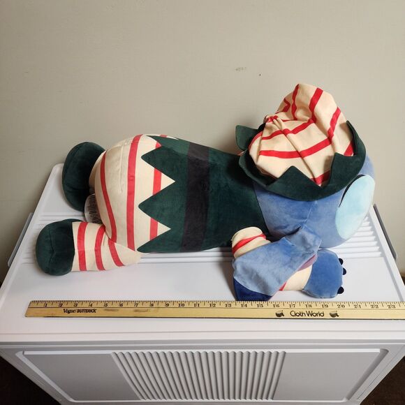 Disney Sleeping Stitch Plush Jumbo 24" Holiday Elf Pajamas Cuddleez Pillow - Picture 6 of 11